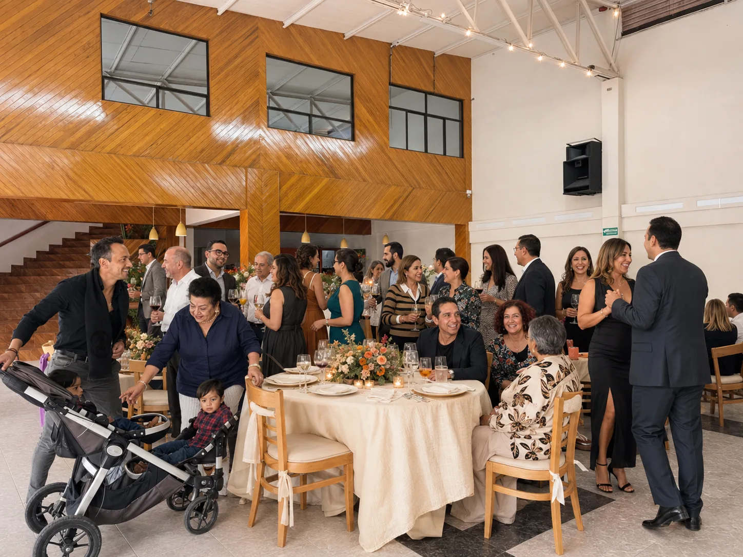 Familia y amigos celebrando juntos dentro del Salón Arnay