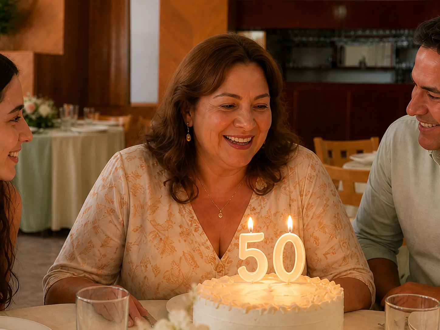 Familia celebrando el cumpleaños 50 de una mamá dentro del Salón Arnay